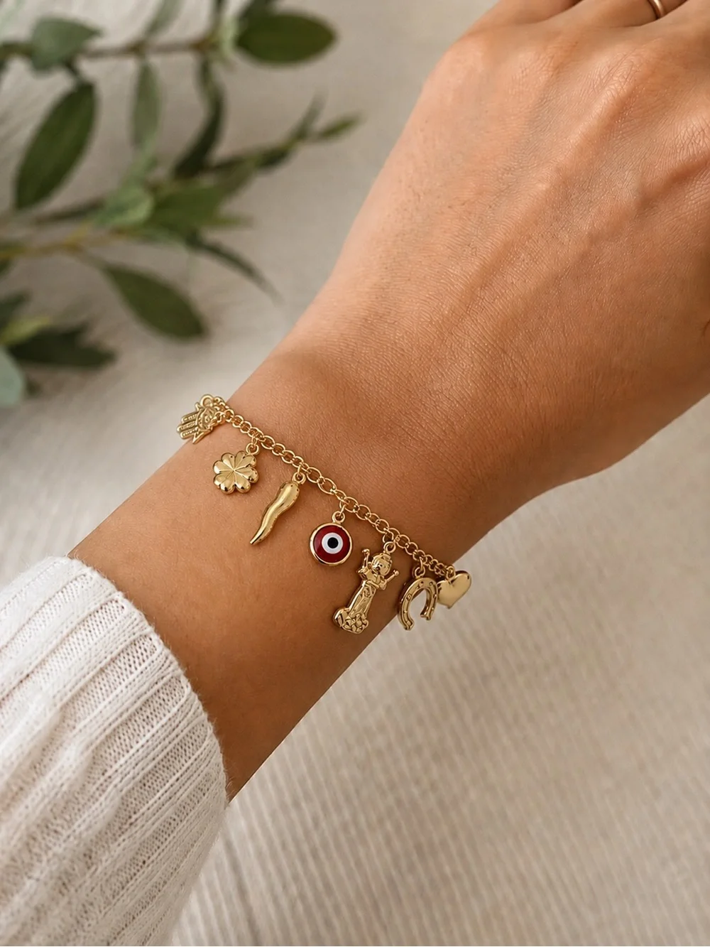 Gold Filled Charm Bracelet with Red Eye Accent - Women Jewelry